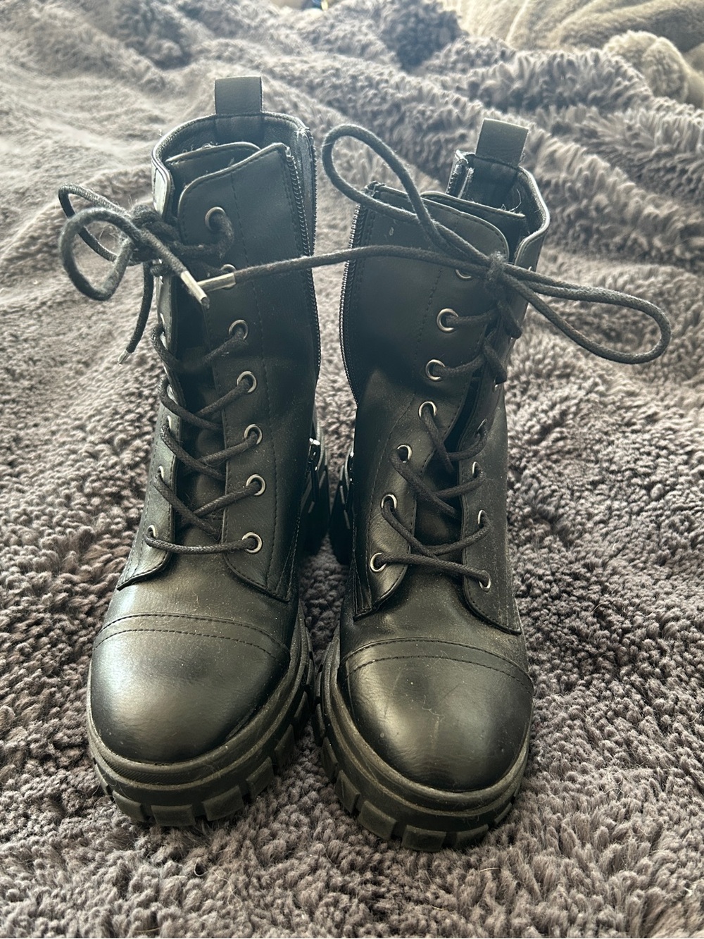Kids Black Lace-Up Combat Boots